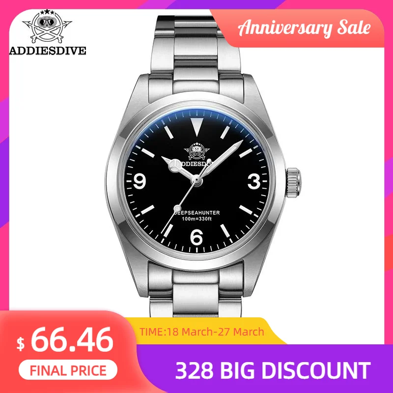 Addiesdive 36Mm Ad2023 Orologio Al Quarzo In Acciaio Inossidabile Quadrante Nero Orologi Zaffiro Specchio A Bolle 100M Dive Luminoso Orologio Da Polso