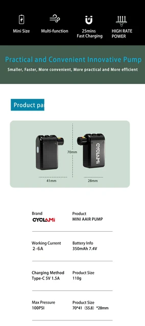 CYCLAMI-Mini pompe de gonflage électrique pour vélo, portable, haute  pression, 130psi - AliExpress