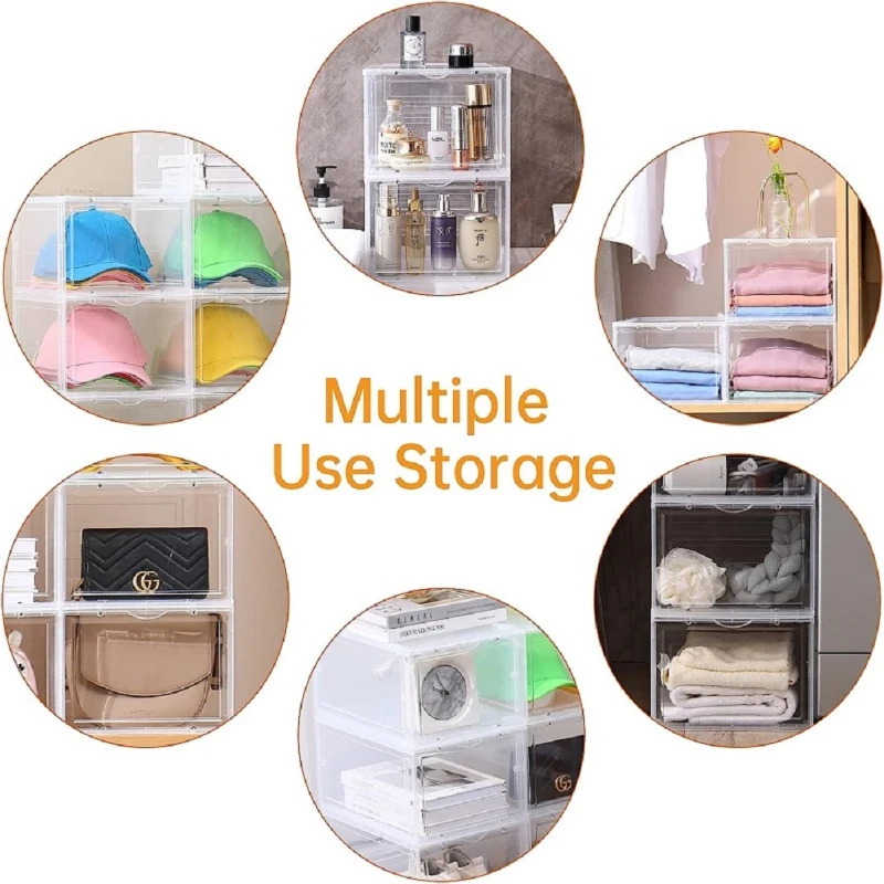 Foldable Acrylic Plate Shoes Storage Box Space Saving Stackable Thickened Shoe Sneaker Storage Organizer Case Easy To Assembly 5