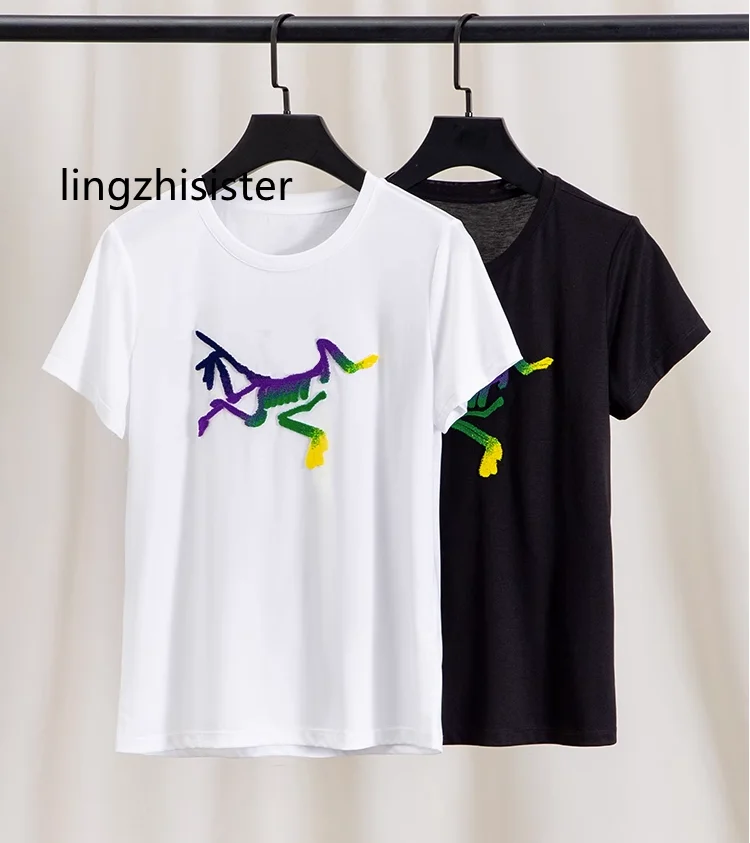 

Women Cotton T-Shirt Top Quality Designer Embroidery Flower Flocking White Slim Tee Shirt Female Summer Top Short Sleeve New