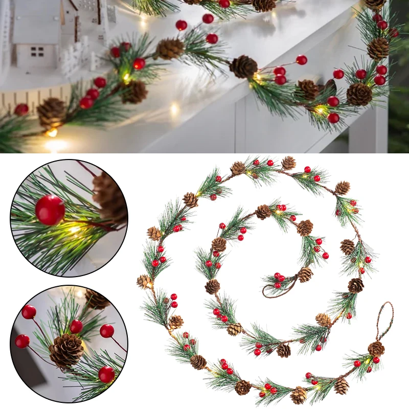 

Christmas Atmosphere Lamps Pinecone Red Berry Lamp With Remote Control Warm White LED String Lights Outdoor Lighting Home Decor