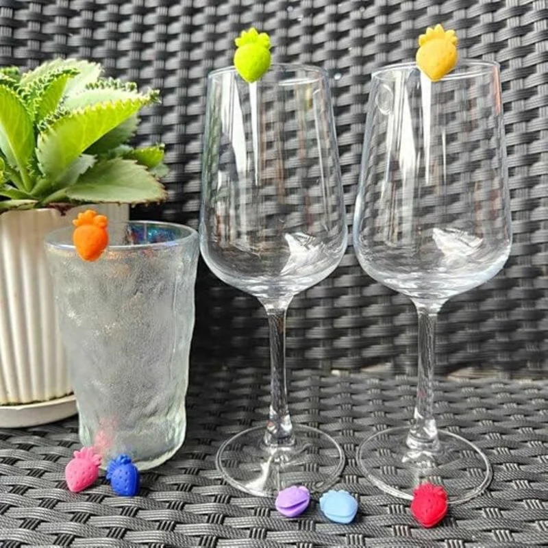 Strawberry Silicone Wine Charms and Coaster Set for Celebrations and Summer Gatherings