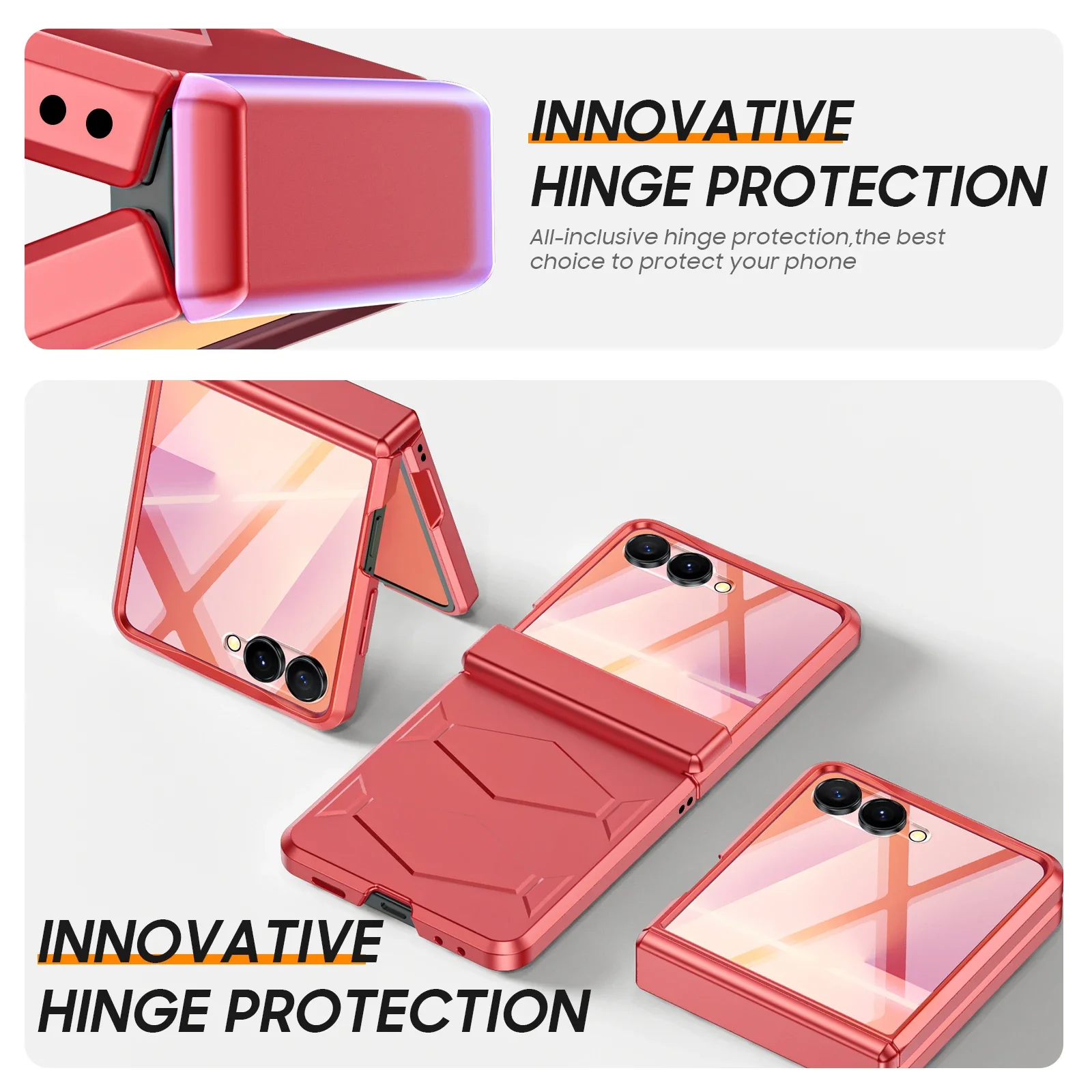Rose Red Full Hinge Protection Case with Built-in Tempered Glass and Military Drop Proof Cover
