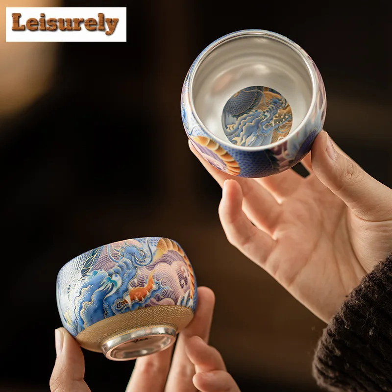 Handmade Gilt Silver Dargon Ceramic Tea Set Complete Set Creative Tea Ceremony Set Teapot and Tea Cup Set Tableware Ornaments