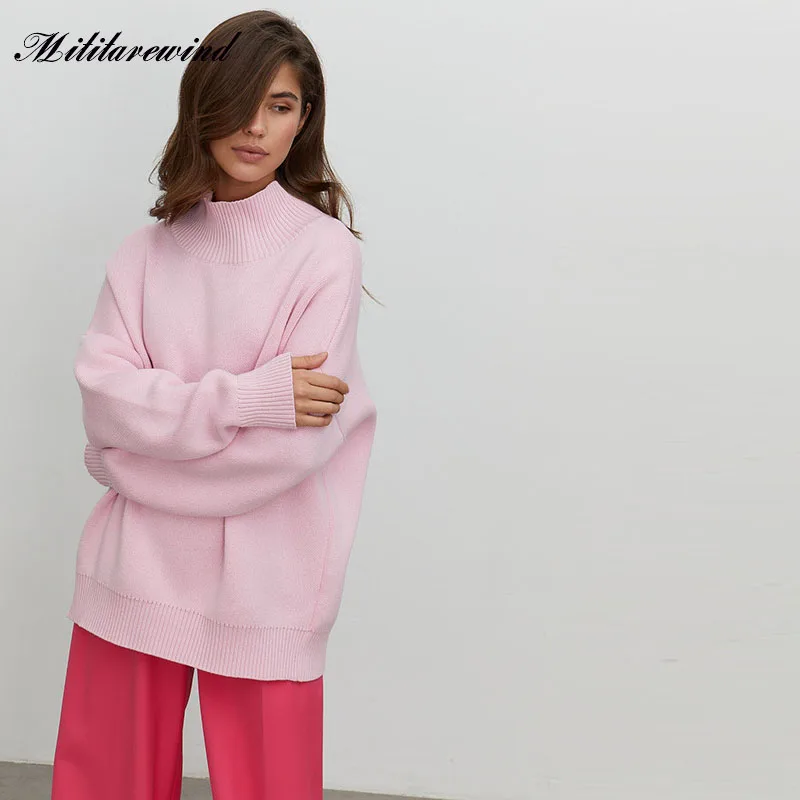 

2023 Autumn Winter Fashion Turtleneck Sweaters for Women Casual Solid Long Sleeve Pullover Loose Oversized High Street Sweaters
