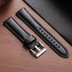 Premium Genuine Leather Watch Band with Soft Stitching - Elegant Cowhide Wrist Strap - 22mm (Black)