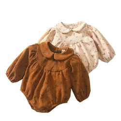 Baby 0/24M Autumn Spring Infant Newborn Baby Girl Romper Ruffles Corduroy Long Sleeve Jumpsuit Baby Girl Bodysuit Pullover Gifts