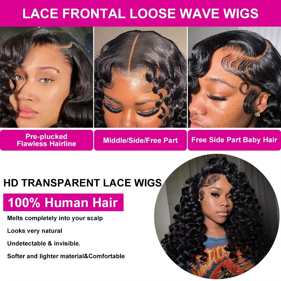 200 Density Loose Wave 13x6 Lace Front Human Hair Wig 30 40Inch Loose Deep Wave 13x4 HD Lace Frontal Wig Curly Wigs For Women