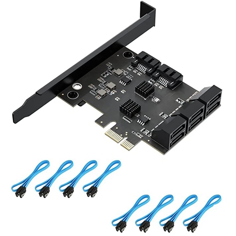 

Pcie SATA Card, 8 Port With 8 SATA Cables SATA 3.0 Controller Expansion Card To 6GB/S X1 Internal Adapter Converter