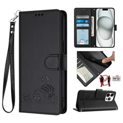 Cat Leather Phone Case Wallet with Wrist Strap and Flip Cover for OnePlus Nord 4 (YB-C-Black)