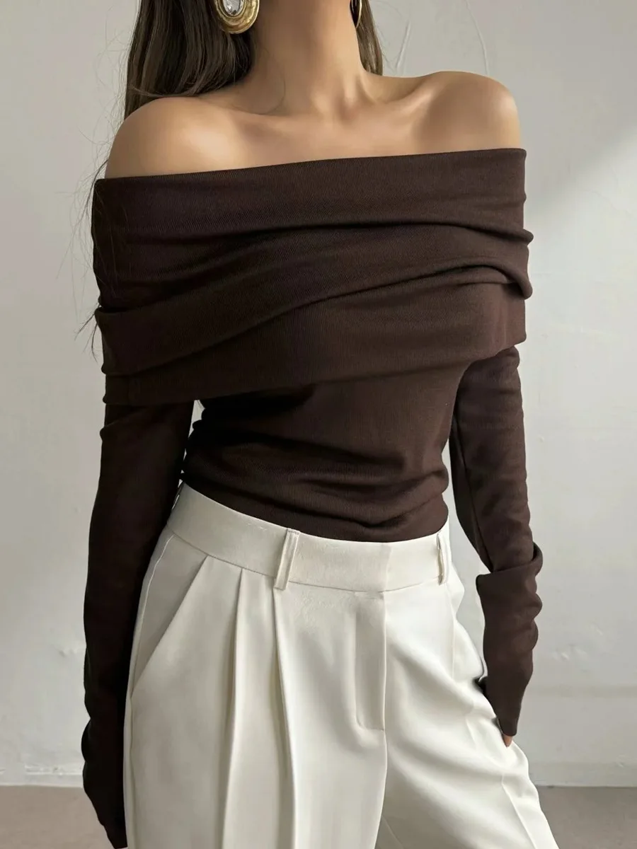Sweater Knit Pullover Backless Women Slim Bandeau Solid Cropped Top Streetwear Off-Shoulder Elegant Autumn Knitwear Top
