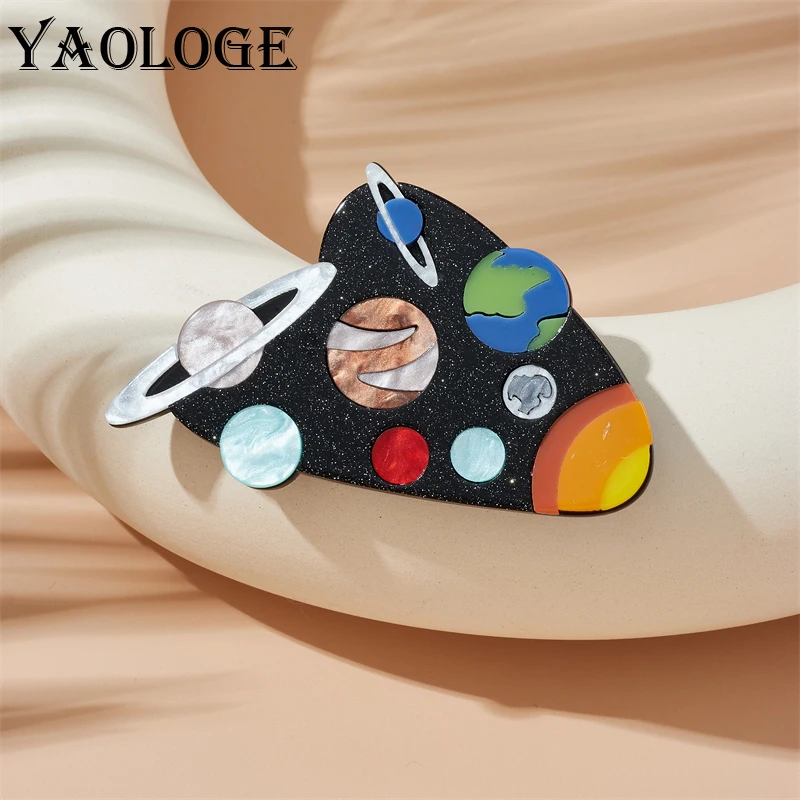 

YAOLOGE Summer Creative Planet Acrylic Brooches For Women Girl Badge Lapel Corsage Hat Pins Fashion New Jewelry Party Gifts