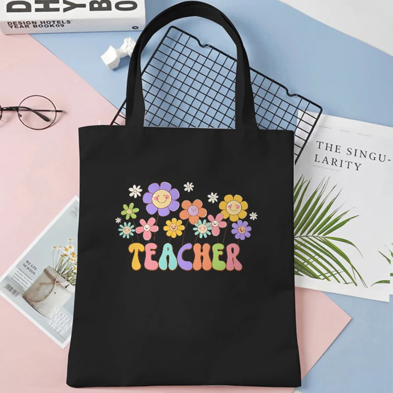 Funny Teacher Handbag Women Cartoon Aesthetics Teacher Design Graphic Shopping Bags Teen Reusable Tote Bag Female Shoulder Bag