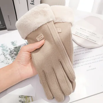 Women Winter Thick Plush Gloves Fashion Warm Suede Outdoor Guantes Lady Touchscreen Driving Gloves Sports Cycling Mittens 1