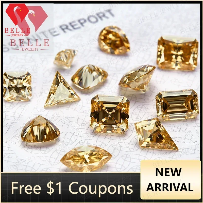 Moissanit Stein Kissen Prinzessin Herz Oval Birne Marquise Asscher Strahlender Smaragd Drachen Dreieck Mehrere Champagner Charms Perlen