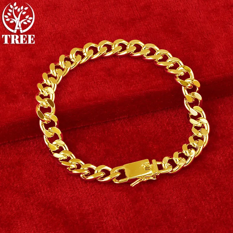 

ALITREE 24K желтое золото 8 мм кубинская цепь Мужчины Куба браслеты для женщин для влюбленных бриллианты Свадебная помолвка Рождество модные ювелирные изделия
