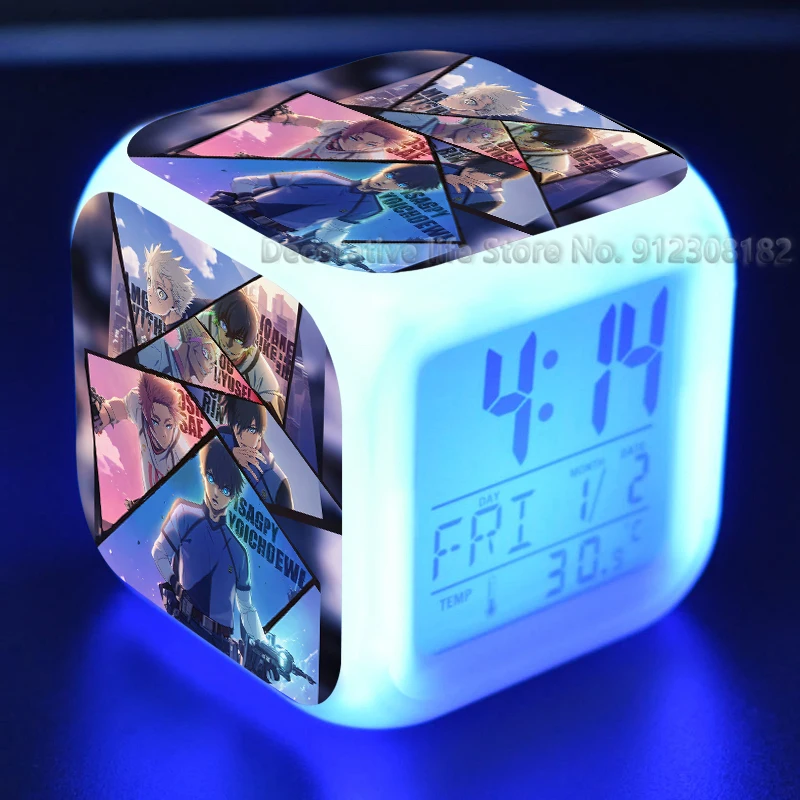 Blue Lock Alarm Clocks Nagi Seishiro Night Light Color 7 Change Led Desk Home Decor Anime Isagi Yoichi Kids Cartoon Alarm Clock 3