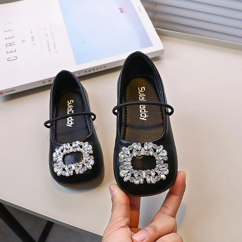 Girls Shoes Girls Princess Leather Shoes Luxury Rhinestone Kids Ballet Shoes Fashion Shallow Non-slip Children's Flats for Party Wedding leather shoes girls flats