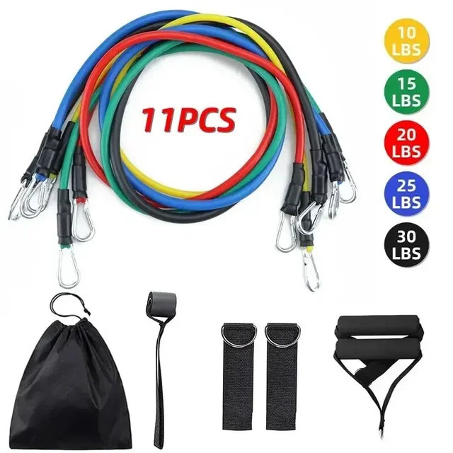 11Pcs TPE Resistance Bands Set Elastic Fitness Band Pull Rope Exercise Bands With Door Anchor Legs Ankle Straps Carrying Bag 6
