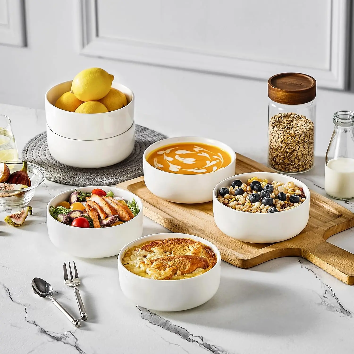 24 oz Porcelain Cereal & Soup Bowls Set of 6 – White Ceramic Serving Bowls 5