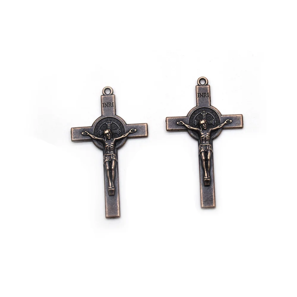 

QIGO Ancient Red Copper Crucifix Pendant Accessories Religious Cross DIY Jewelry 10 PCS/Lot