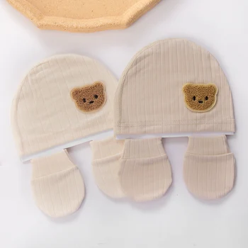 3 Pz/set Cotone Neonato Cappelli Berretti Guanti Copertura Del Piede Infantile Feltro Orso Sveglio Copricapi Guanti Del Bambino Calzini 0-3M Berretti