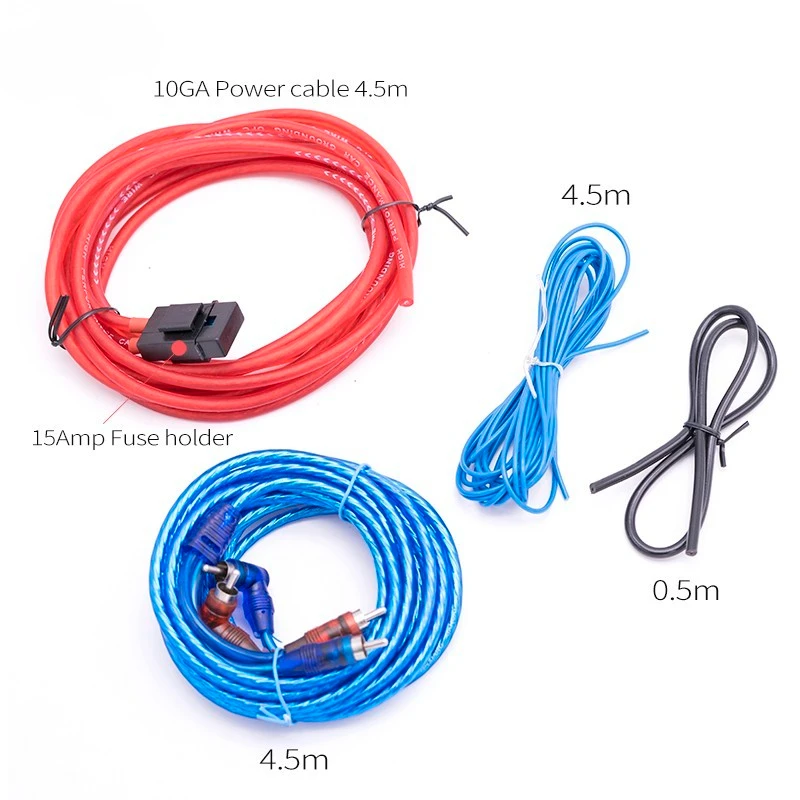 1Kit Sub Woofer Amplificatore Kit Cavi Car Bass Audio Speaker 10Ga 4.5M Cavo Di Alimentazione Linea Di Controllo Portafusibili A Filo Di Terra