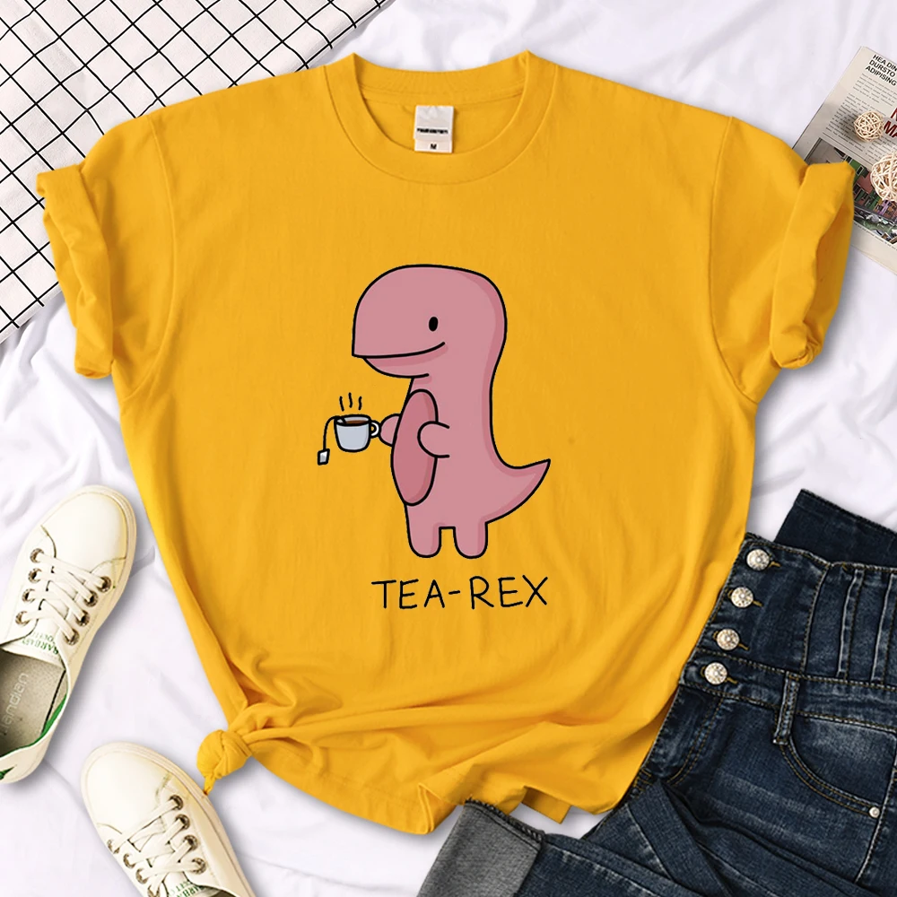 Lady T-Shirt Cute Pink Tea-Rex Print T Shirts Female O-Neck Loose Oversize Shirt Harajuku All-Match Kawaii Animal Women Clothes