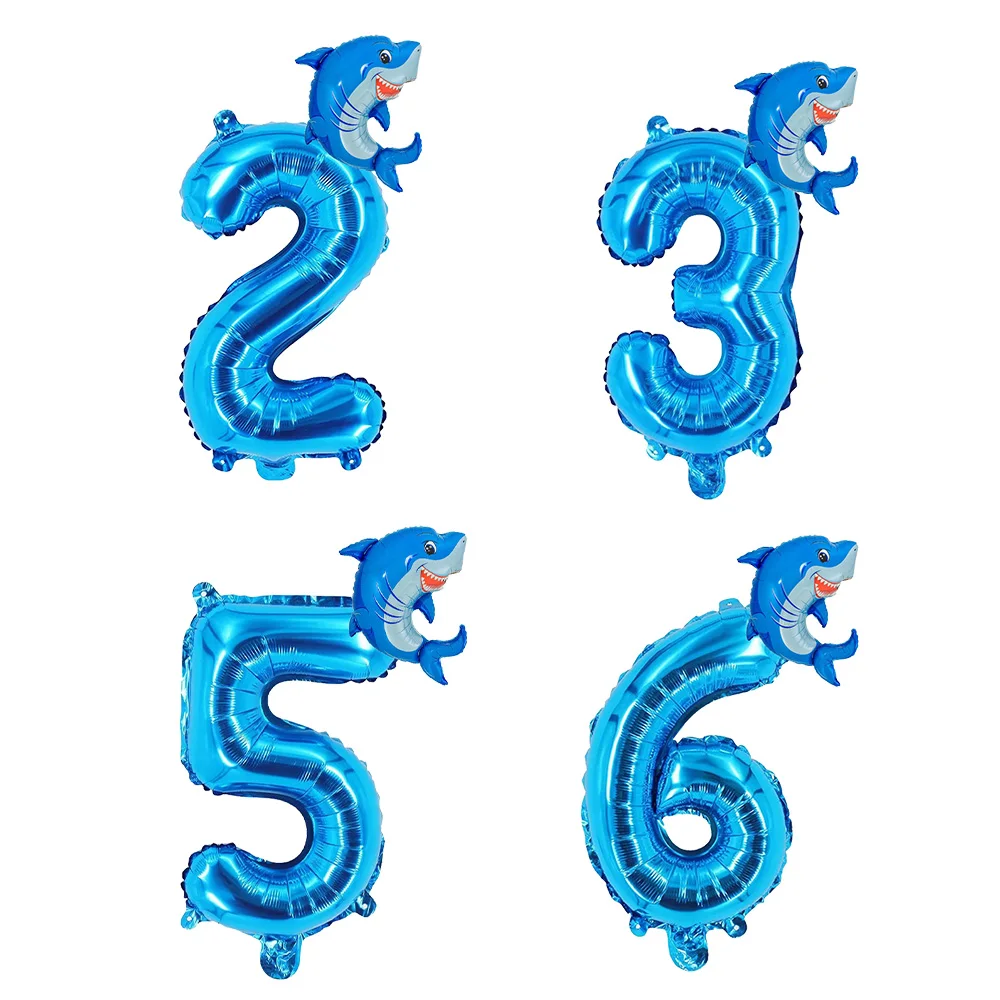 Blauer Ozeanhai-Ballon, Zahlenballon-Set, Hai-Folienballon für Kinder, Meerestiere, Hai-Thema, Geburtstagsparty-Dekoration, Banner