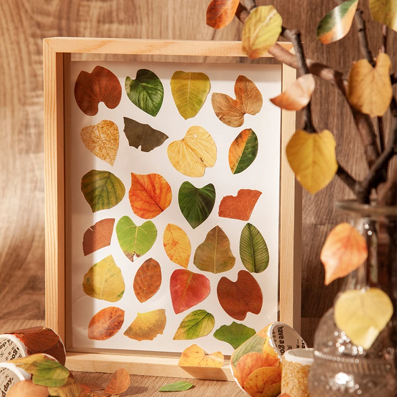 50 pcs Leaves Stickers Adhesive Diy Scrapbooking Sticker Planner hand made Stick Labels  Collage material leaf sticker