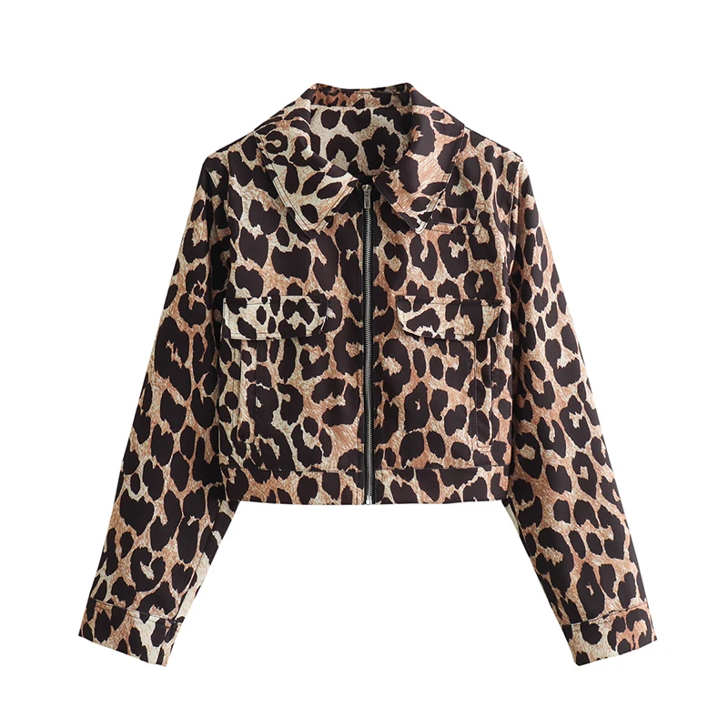 

Женская винтажная леопардовая куртка на молнии с карманами