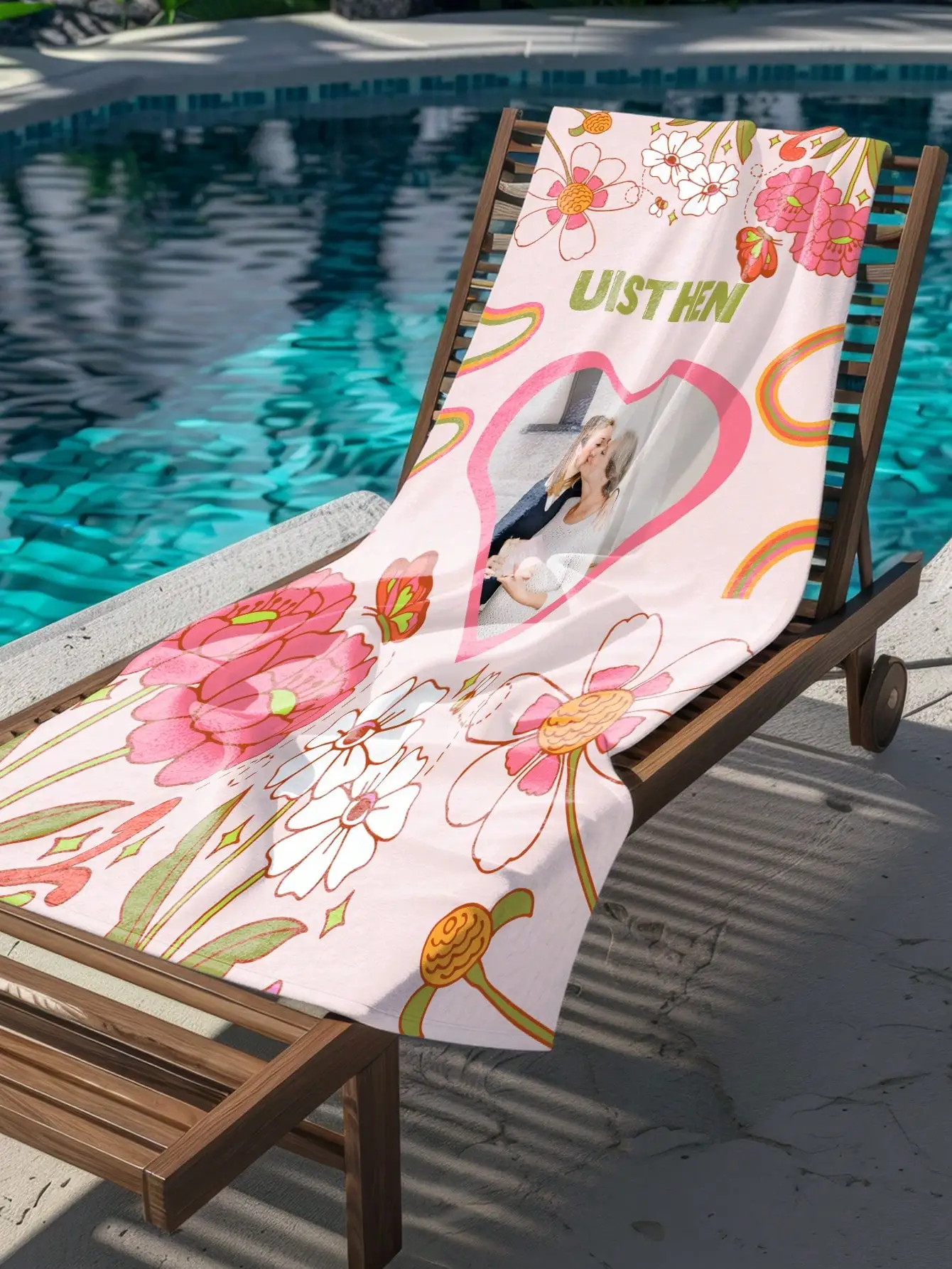 1PC Personalized Custom Pattern Beach Towel, Customized With Your Name And Photo, Suitable For Use On The Beach