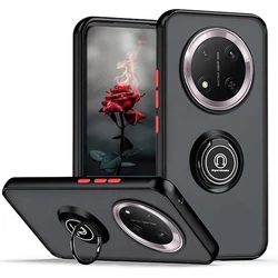 Armor Matte Case with Ring Magnetic Stand Holder - Shockproof and Stylish Cover - Honor X9c (Black Red)