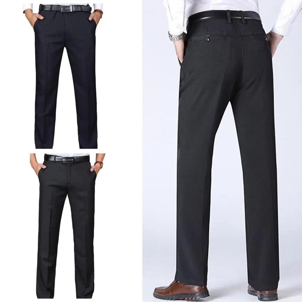 Work Pants Zipper Button Fly Comfy Male Pure Color Casual Office Work