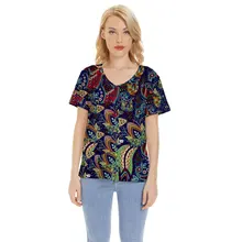Summer Casual T-Shirts Short Sleeves Women's T-Shirts Tops Elegant Women's V-Neck Loose T-Shirts Plus Size Bottoms Exotic Print