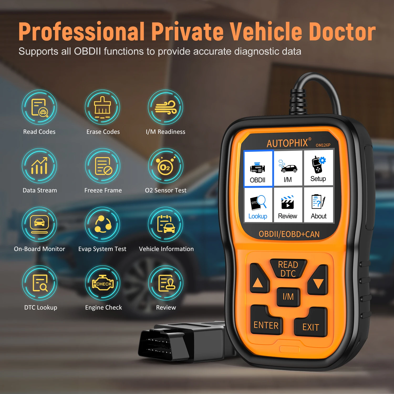 2024 Autophix OM126P Professional Car OBD2 Diagnostic Device Car Scanner Error Reader Check Engine Light for All OBDII Car After 2