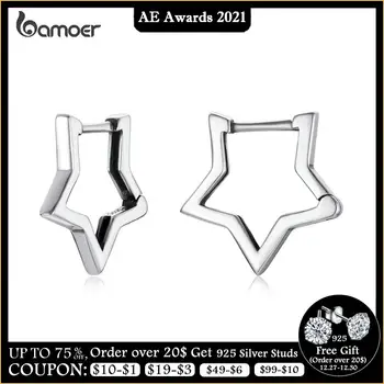 bamoer 925 Sterling Silver Starlike Earrings Star Shape Ear Buckle Minimalist Earrings Daily for Women Fashion Jewelry SCE1136