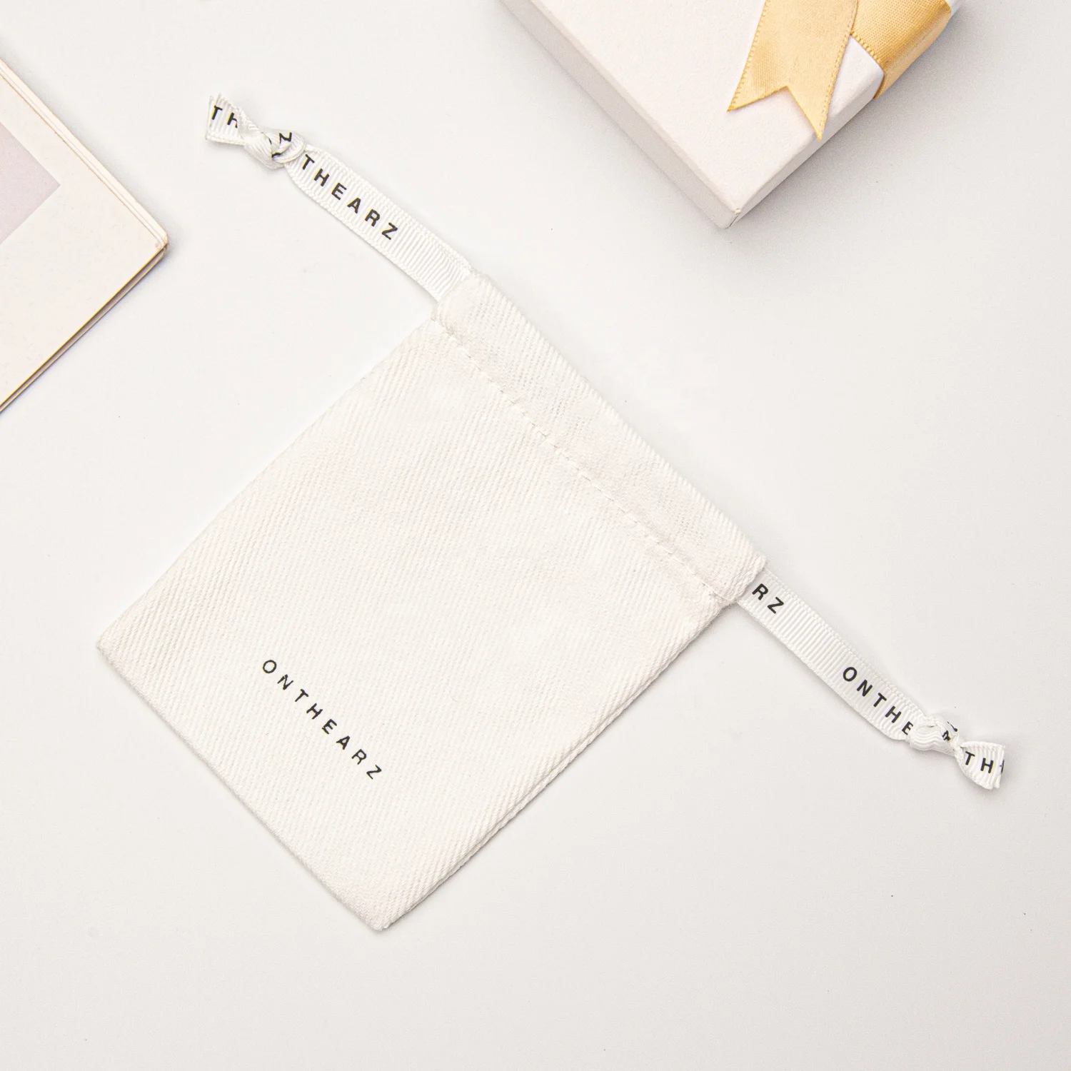 부드러운 면 능직 보석 귀걸이 포장 5x7cm(2x2.75) 7x9cm 11x14cm 졸라매는 끈 주머니 재활용 맞춤 로고 인쇄