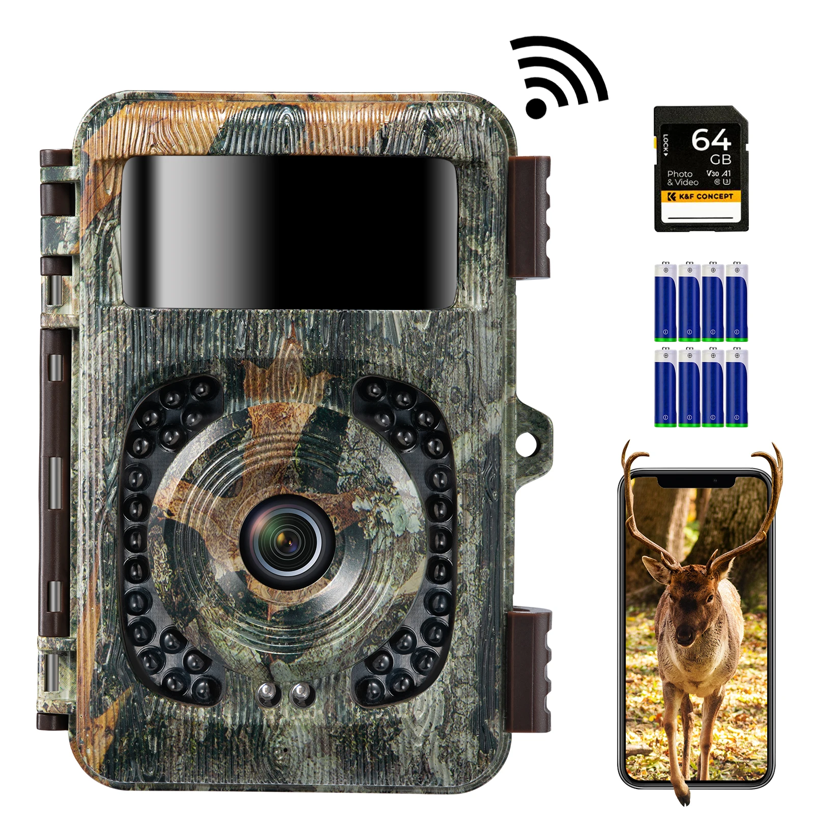 4K WiFi Trail Camera 48MP Game Camera with 0.2s Trigger 120&deg; Detection Starlight Night Vision IP66 Waterproof Cameras For Travel