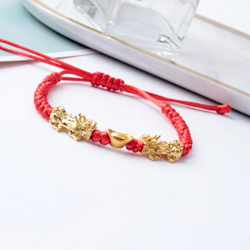 Handmade Geflochtene Glück Rot Schwarz Seil Gold Farbe Pixiu Armbänder für Liebhaber Buddhistischen Glück Knoten Armband Gesundheit Armband Schmuck – Detail 39