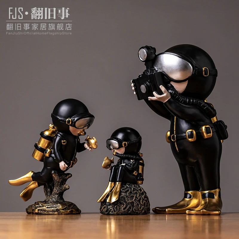Korean Creative Black Resin Diver Figurines Craft Decorative Ornaments