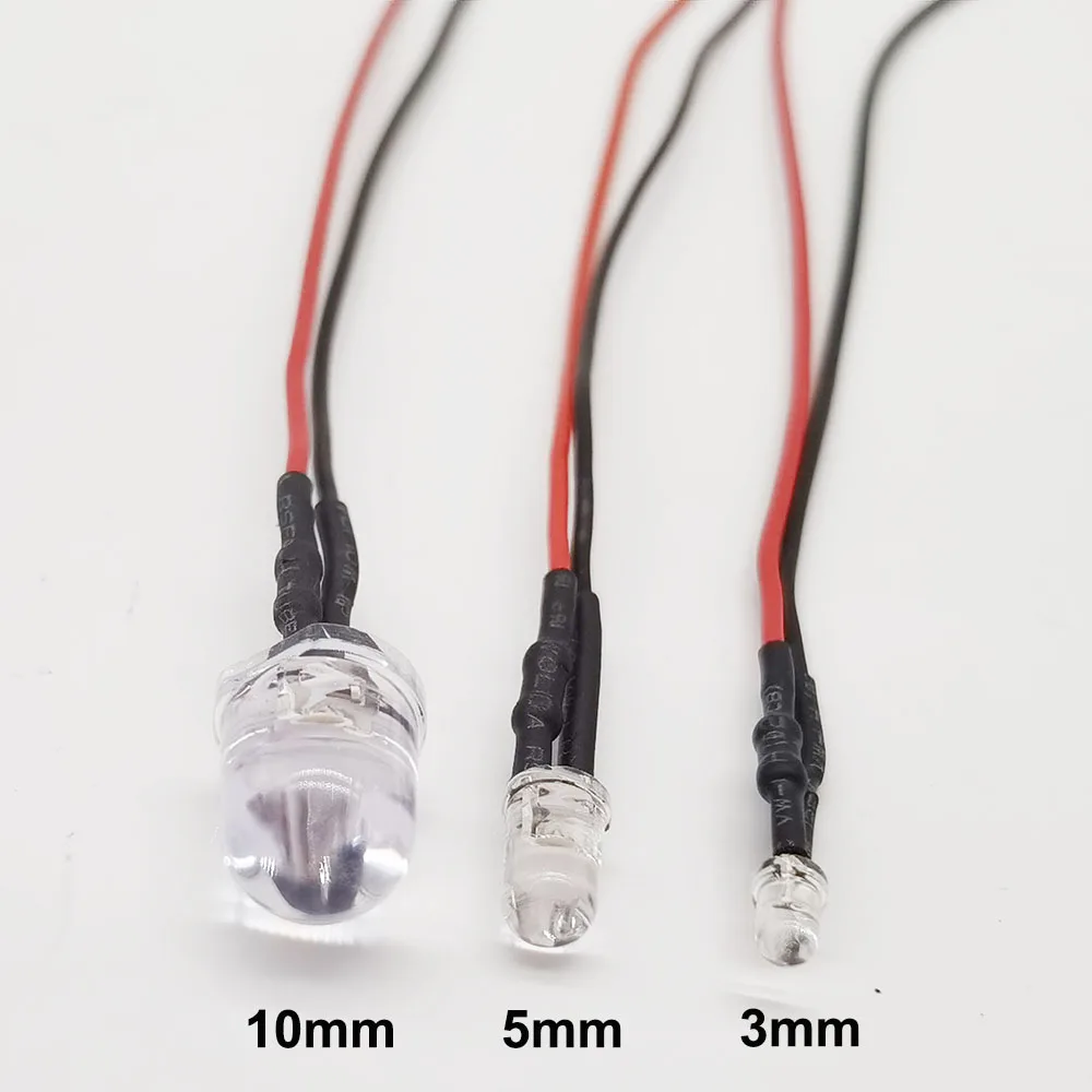 20-1000pcs 3mm 5mm 10mm LED Pre-wired water clear 3V 5V 12V Red Green Blue white RGB UV light-emitting diode with Plastic Holder