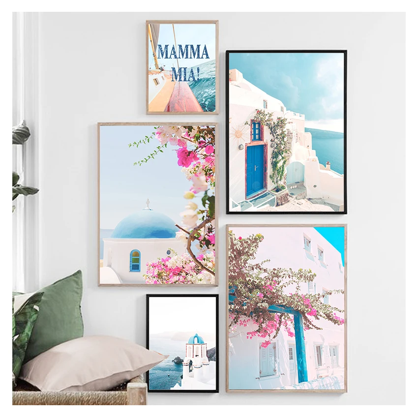 

Santorini Greek island Travel Minimalist Summer Greece Mamma mia Print Art Canvas Poster For Living Room Decor Home Wall Picture