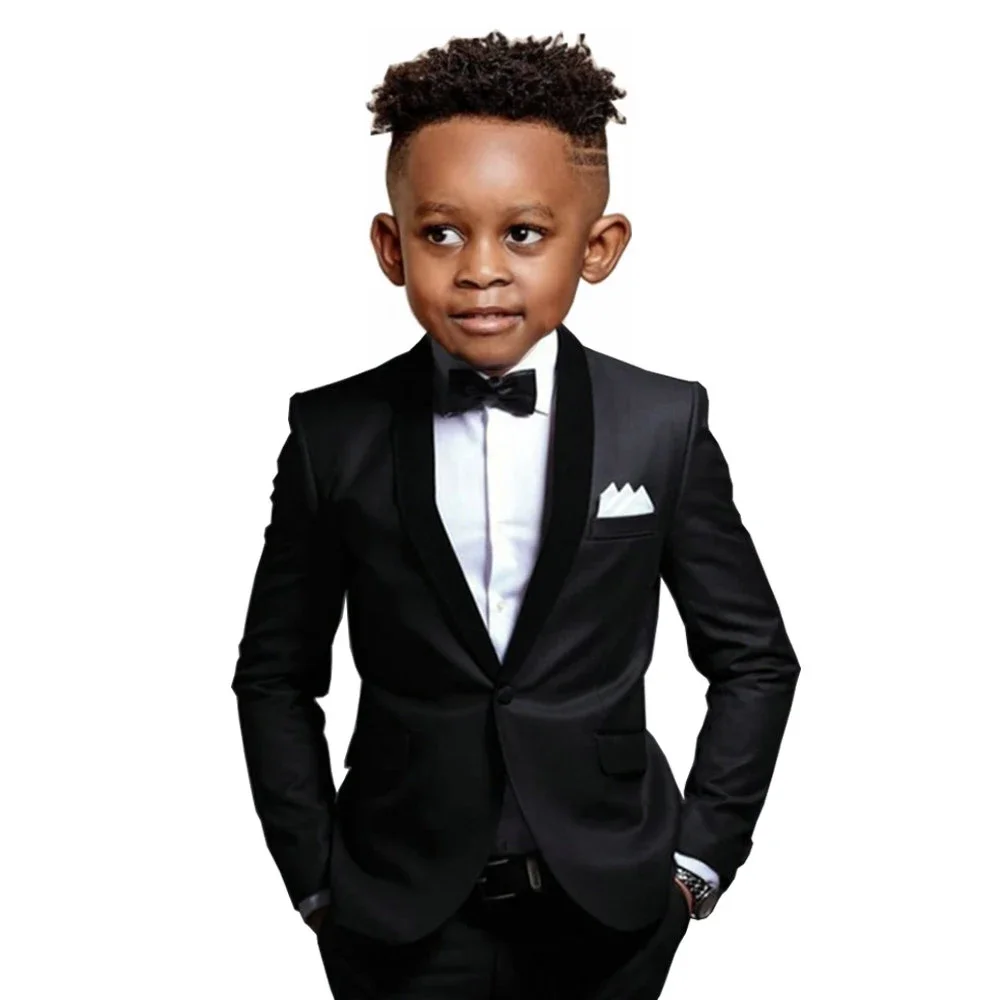 Kids Boys Two Buttons 5 Piece Set Formal Cotton Blend Charcoal Suits Perfect for wedding attire outfits - Toddler Suits