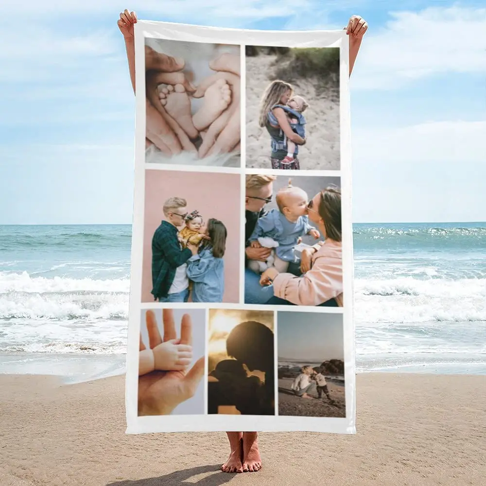 Personalised Beach Towel With Photo Collage Custom Bath Towel_voghion.com