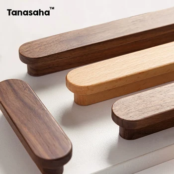Wooden Drawer Pull Kitchen Cupboard Door Pulls Walnut Cabinet Handles Wardrobe Door Knob Furniture Hardware Home Decoration 1