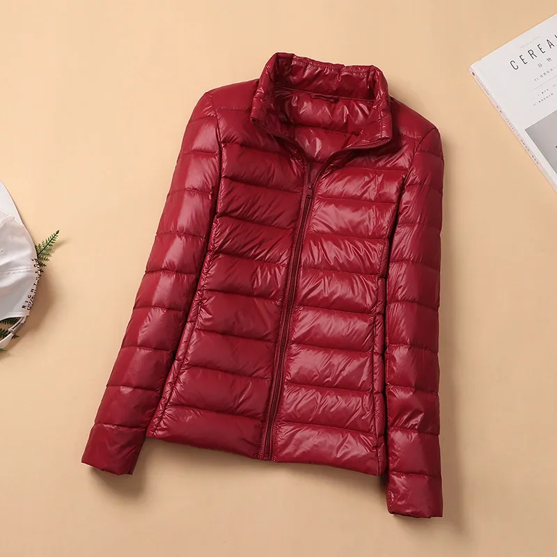 Autumn Light Thin Down Coats Classic Women Solid Colors Warm Jacket Casual Commute All-Match Stand Outwears Loose Zipper Coats