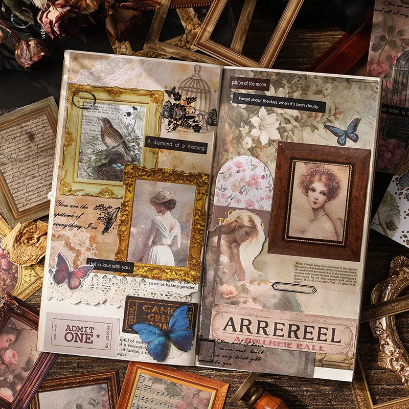 30pcs/pack Vintage Frame Decorative Paper for Scrapbooking Collage Junk Journal Accessories Aesthetic Label Material Paper