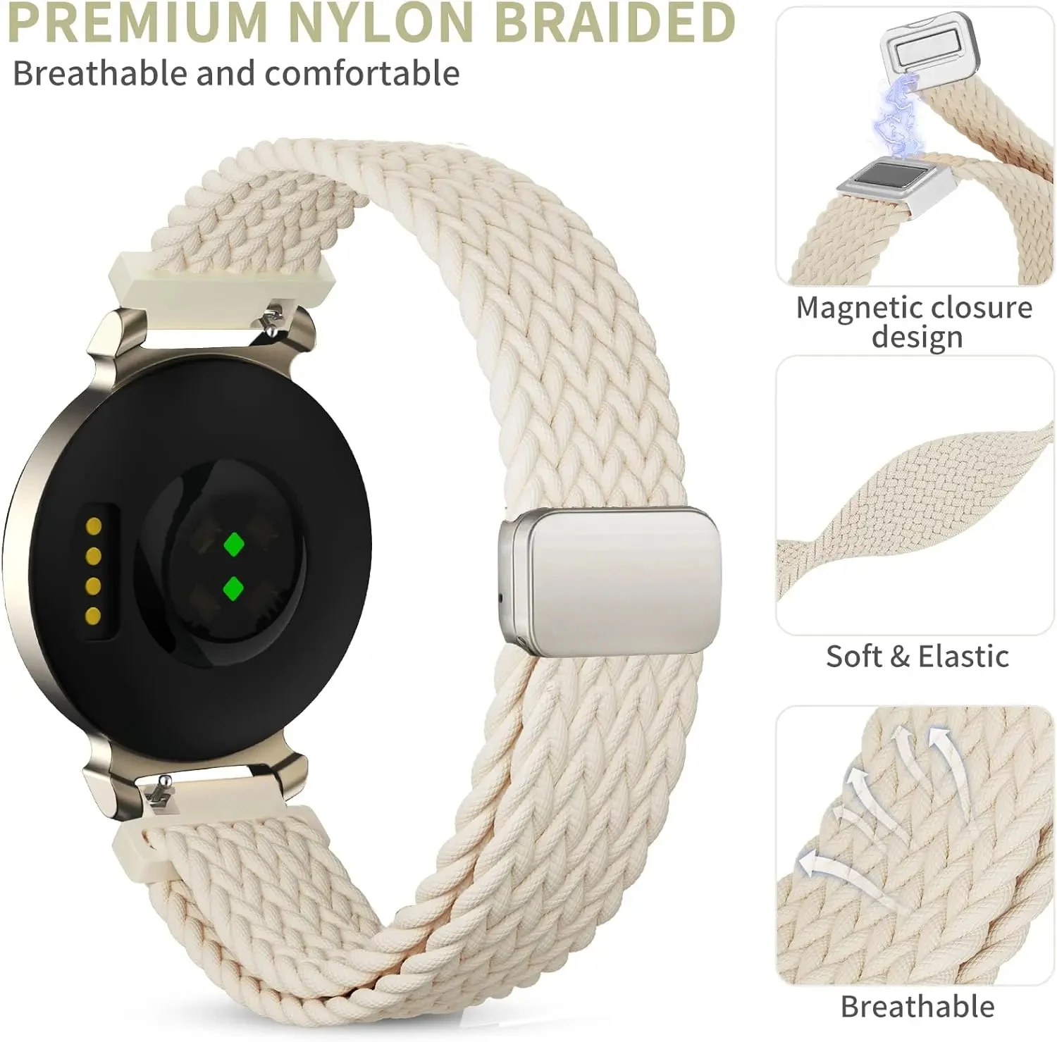 14mm Woven Nylon Watch Strap with Magnetic Buckle - Universal Fit