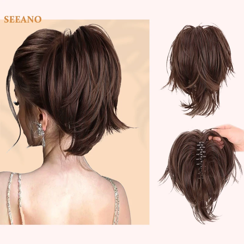 

SEEANO 8Inch Short Claw Clip Ponytail Hair Extensions Curly Ponytails for Women Natural Looking Synthetic Hairpiece